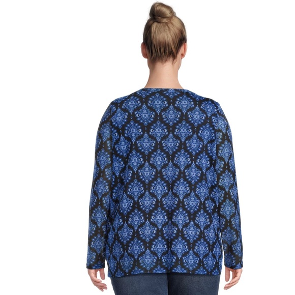 PLUS - TERRA & SKY Blue Pattern Chic Mesh Crewneck Top NWT - Picture 2 of 13